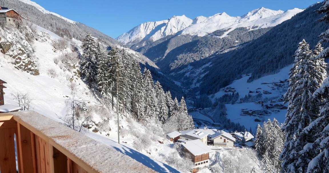 Balcony with winter panorama over the Paznaun valley