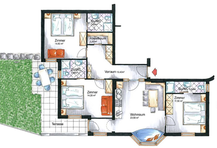Floor plan of the Stella Bianca apartment for 5-8 people